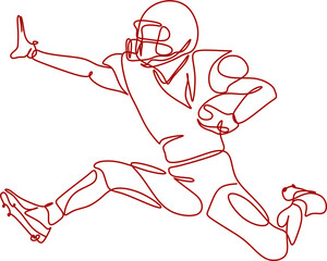 American football player line vector. black and white illustration of an american football player in action. Minimalist sport line drawing. Line art
