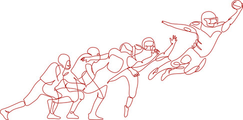 American football player line vector. black and white illustration of an american football player in action. Minimalist sport line drawing. Line art