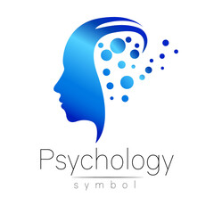 Modern head sign of Psychology. Profile Human. Creative style. Symbol in . Design concept. Brand company. Blue color isolated on white background. Icon for web, print