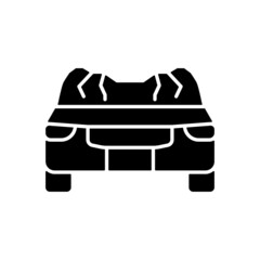 Car roof damage black glyph icon. Rollover accident. Auto collapse. Equipment failure. Automobile roof displacement. Vehicle accident. Silhouette symbol on white space. Vector isolated illustration