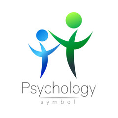 Modern people psi Sign of Psychology. Family Human. Creative style. Icon in . Design concept. Brand company. Green blue color isolated on white background. Symbol for web, print, card - 461279888