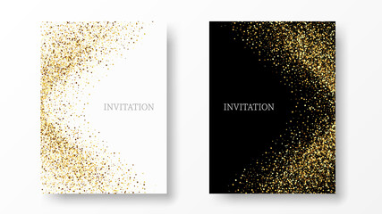 Two template design of invitation with gold sequin.Festive design postcards,invitations,brochures