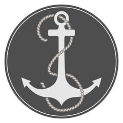 anchor and rope in dark circle vector illustration, maritime symbol