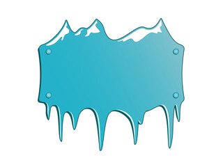 Creative winter signboard with mountains and icicles. 3d winter sale label illustration, creative winter design to use for christmas sale card, discount card. Blue winter vector isolated on white.