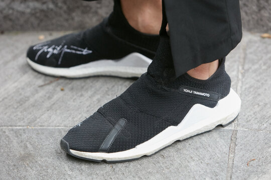 Man With Yohji Yamamoto Black And White Sneakers On September 19, 2019 In Milan, Italy