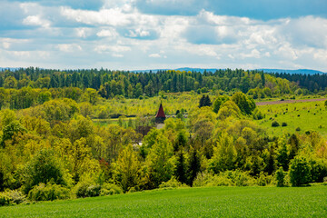 View on Sudetes mountains in spring time, South Poland