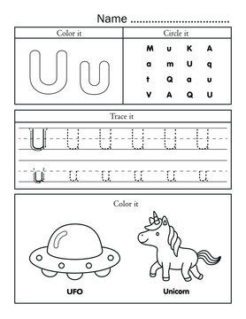 English Alphabet Letters Tracing Line Printable Worksheet With Cute Picture For Coloring For Vocabulary Learning. Basic Writing Practice For Preschool And Kindergarten Kids Student And Teacher.