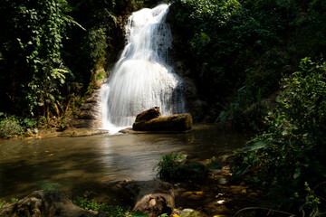 Beautiful landscape of waterfall in the fertile forests of Thailand