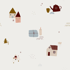 modern boho hygge minimalism. merry christmas and new year. winter stickers for design. vector set of christmas elements.