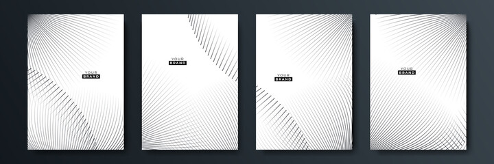 Modern black stripe cover design set. Luxury creative white dynamic diagonal line pattern. Formal premium vector background for business brochure, poster, notebook, menu template