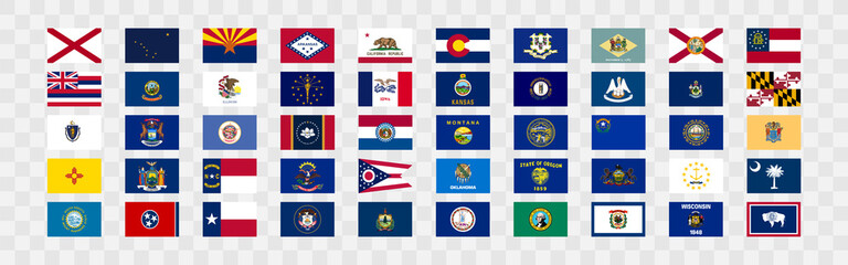 State flags of United States of America set icon. Regions flag vector