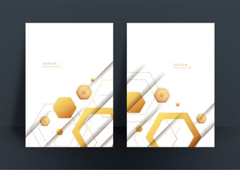 Abstract white and gold cover design template background. Gold abstract shapes pattern in premium gold color. Luxury golden stripe vector layout for business background, certificate, brochure template