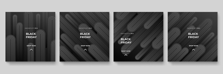 Set of black Friday sale post social media pack template premium poster vector. Black Friday sale label template design for banner, idea, cover, booklet, print, flyer, book, card, ad, poster, badge