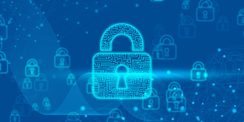 2d illustration Safety concept: Closed Padlock on digital background
