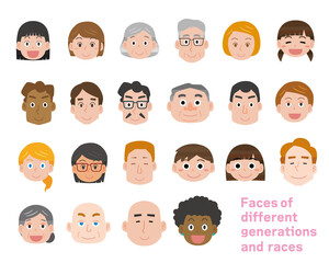 様々な人種の顔アイコン