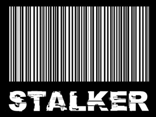 Barcode with the inscription cybernetics, cyberpunk font. Bar code white on black background stalker