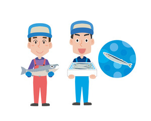 魚を持つ漁業男性