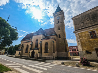 Fototapeta na wymiar View of the church in the town of Sabinov in Slovakia