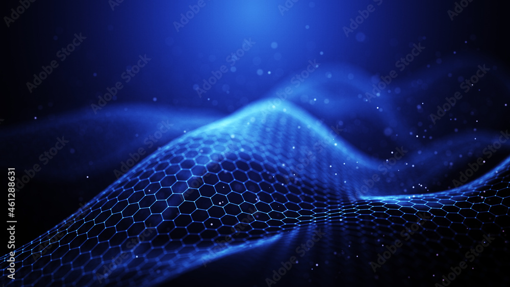 Aufkleber abstract wave of connected hexagons. futuristic polygonal background. artificial intelligence. big d