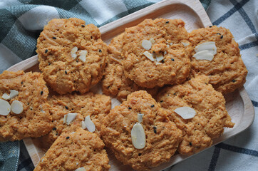 Cookies on a wooden plate