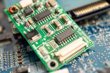 Obraz premium micro circuit main board computer electronic technology, hardware, mobile phone, upgrade, cleaning concept.