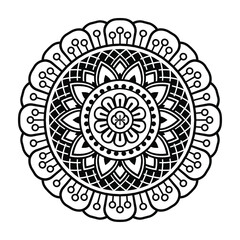 Isolated mandala in vector. Round pattern in white and black colors. Vintage decorative element for card and coloring page. Flower design