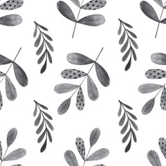 Cute Minimalistic seamless pattern with watercolor elements on white. Fabric print.