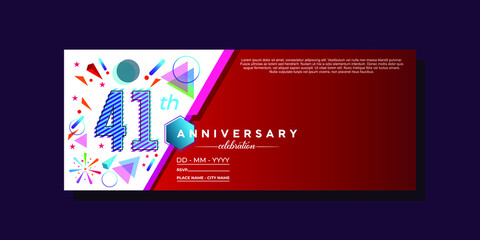 41th anniversary, anniversary celebration vector design on colorful geometric background and circle shape.