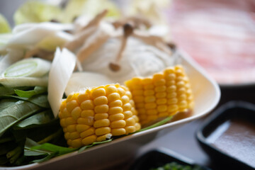 Raw cut corn ingredients for hot pot soup mix
