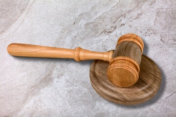 Judge's wooden gavel on the desk. Law concept