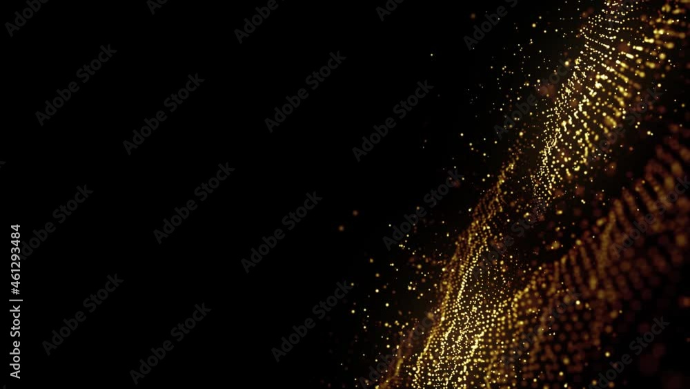 Poster abstract glowing gold fractal particles background loop/ 4k animation of an abstract background with