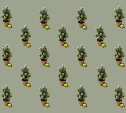 Minimal New Year patern . Christmas tree  and boble . Creative idea on the mint grren background.