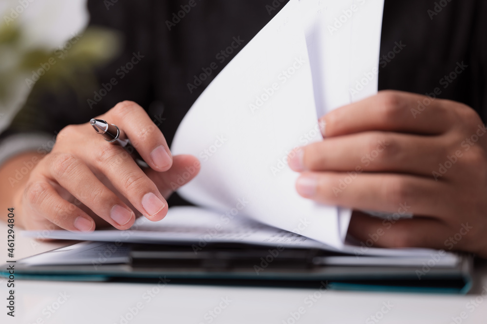 Poster begin learning for in meeting room concept, document report business note. businessman manager hands