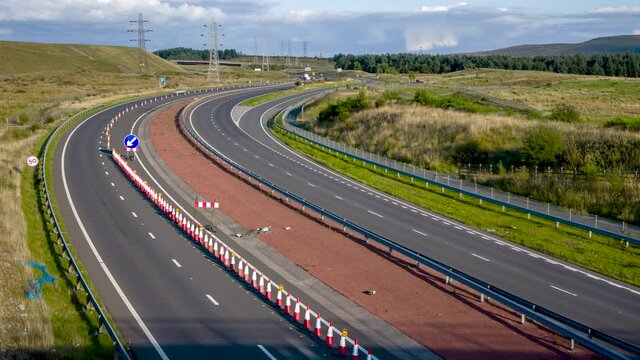 Timelapse of traffic moving through roadworks on a major UK dual carriageway (A465 Heads of the Valleys Road, Wales)