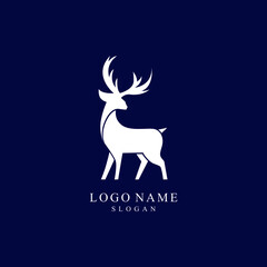 deer logo with white silhouette, blue background