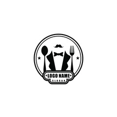 
restaurant logo with a black coat theme with spoon and fork combination