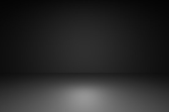Empty black room or studio background for award ceremony Floor illuminated by spotlights. 3D illustration.