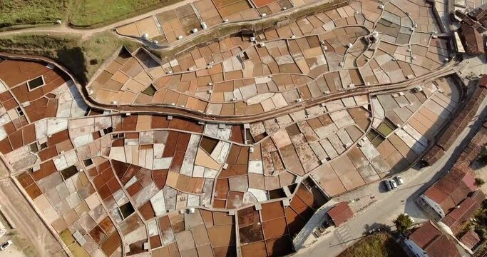 Drone Orbits At The Historic Salt Farm Of Rio Maior In Portugal. Aerial
