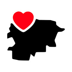 Andorra map and heart symbol glyph icon.