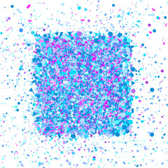 Square complicated shape. Colored confetti on white. Intricate pattern for design. Background with glitters. Print for polygraphy, posters, banners and textiles. Greeting cards