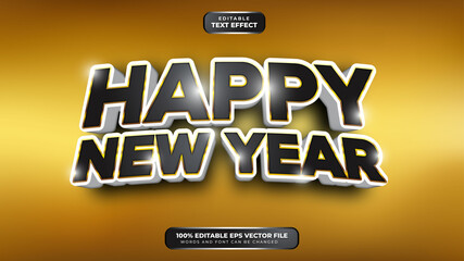 Happy New Year Black Gold White 3D Editable Text Effect