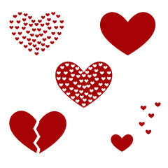 Set of different red hearts. Love stickers