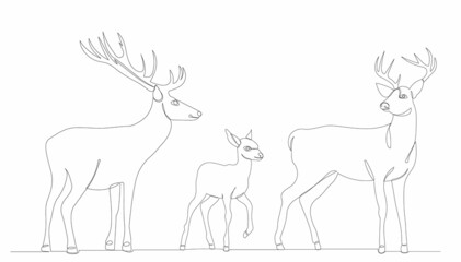 deer drawing by one continuous line, vector