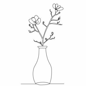 recommend clip art: flower in a vase drawing by one continuous line, vector