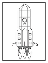 Coloring Book Pages for Kids. Coloring book for children. Rocket.