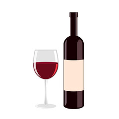 A glass of wine. A bottle of wine. Vector illustration.