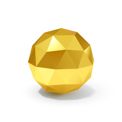 Low Poly Abstract Spherical Object, Shining Gemstone Design Element, Geometric Yellow Spherical Ball with Shadow Effect on White Background