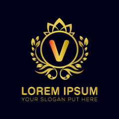 v letter luxury logo design template vector