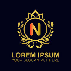 N letter luxury logo design template vector