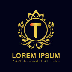 T letter luxury logo design template vector